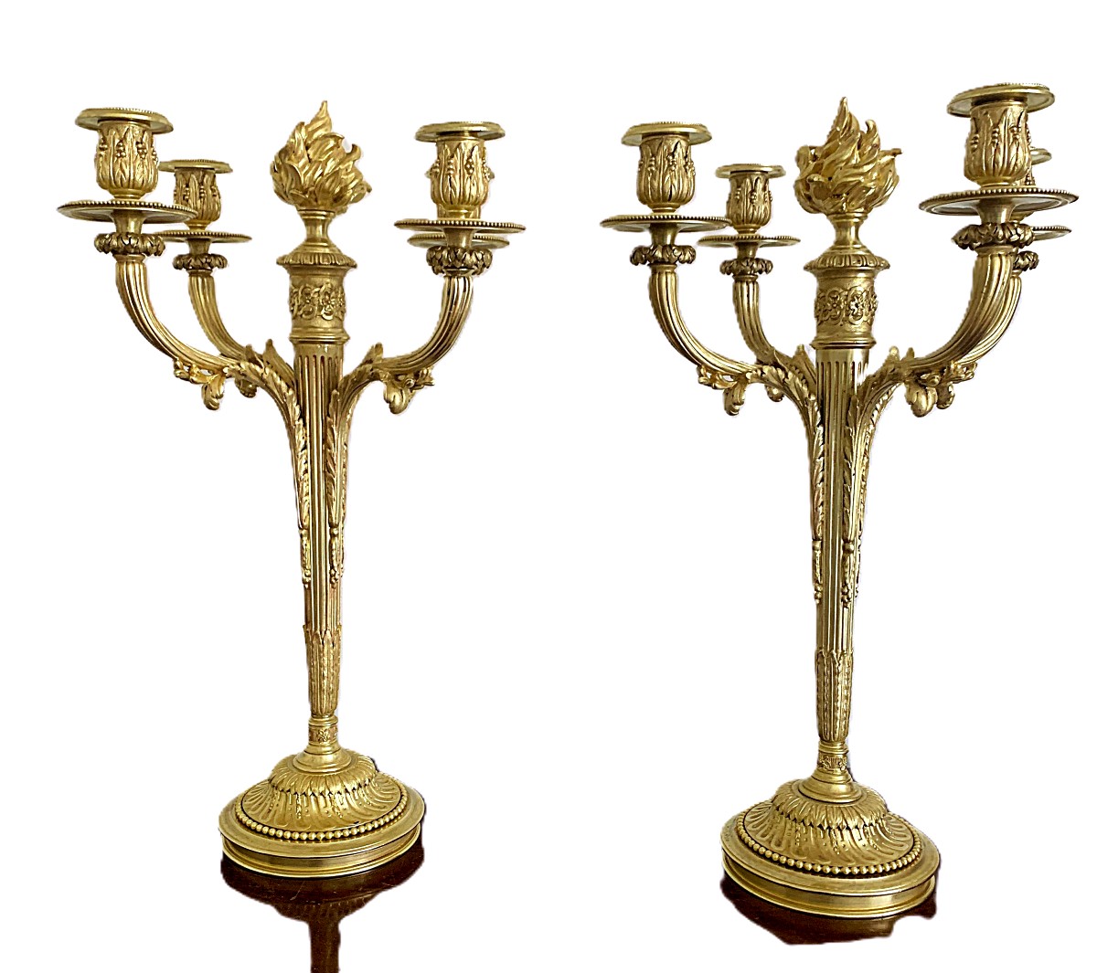 Paire d'Importants Candélabres En Bronze Doré  Louis XVI -photo-5