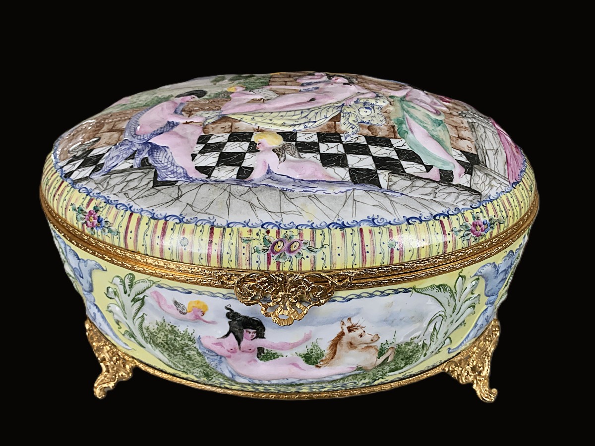 Grande boîte coffret en porcelaine signée Denys-photo-3