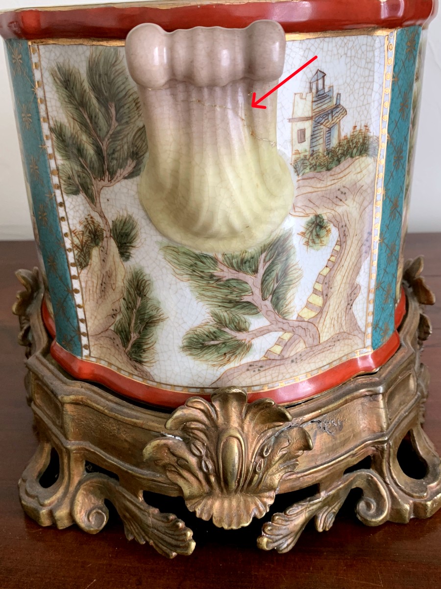 Pair Of Porcelain And Bronze Planters-photo-4