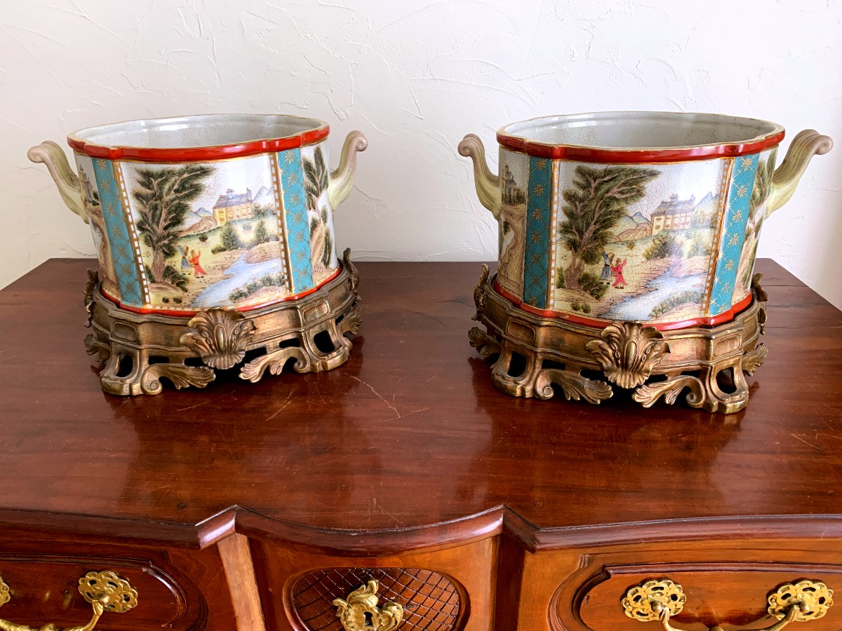 Pair Of Porcelain And Bronze Planters-photo-1