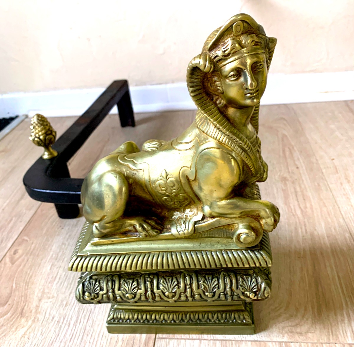 Pair Of Bronze Andirons With Sphinxes-photo-4