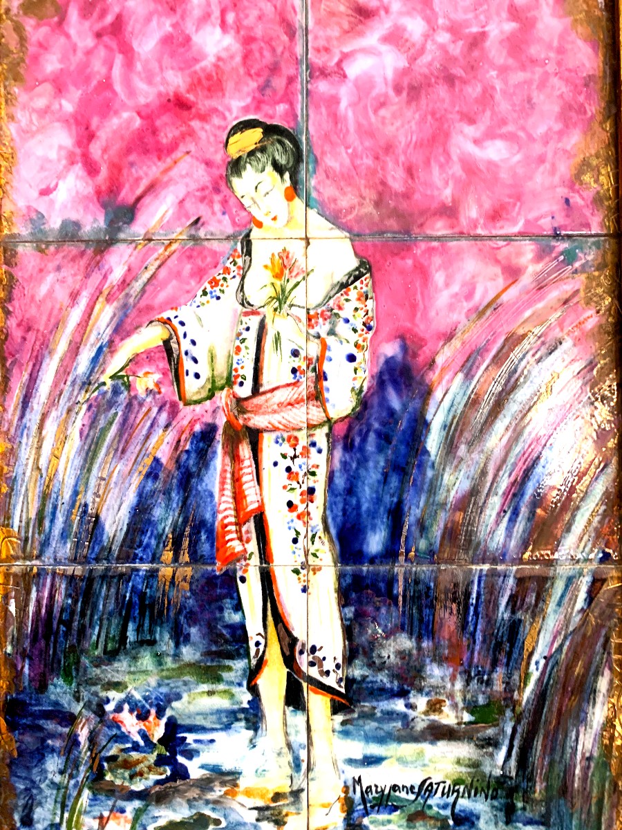 Tableau  " jeune femme au kimono " J.M. Saturnino -photo-2