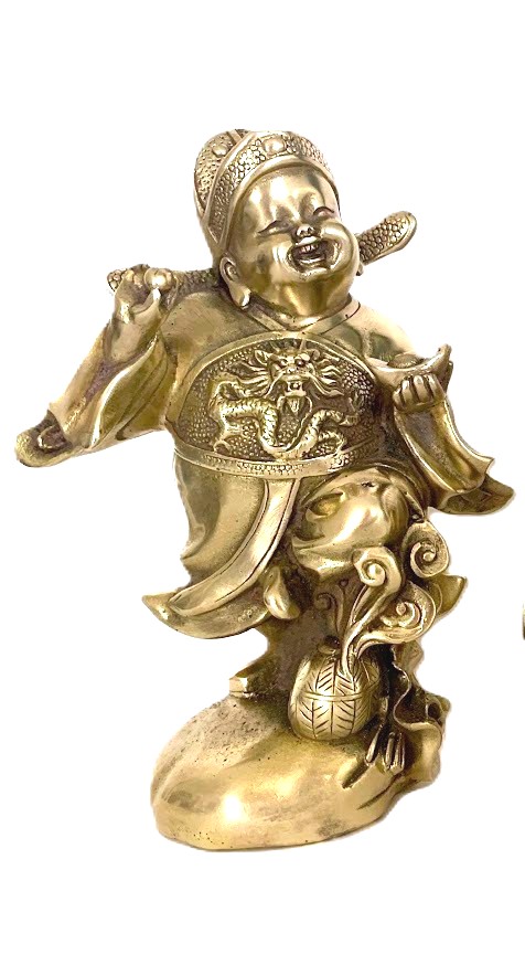 Three Laughing Buddhas In Polished Bronze-photo-3