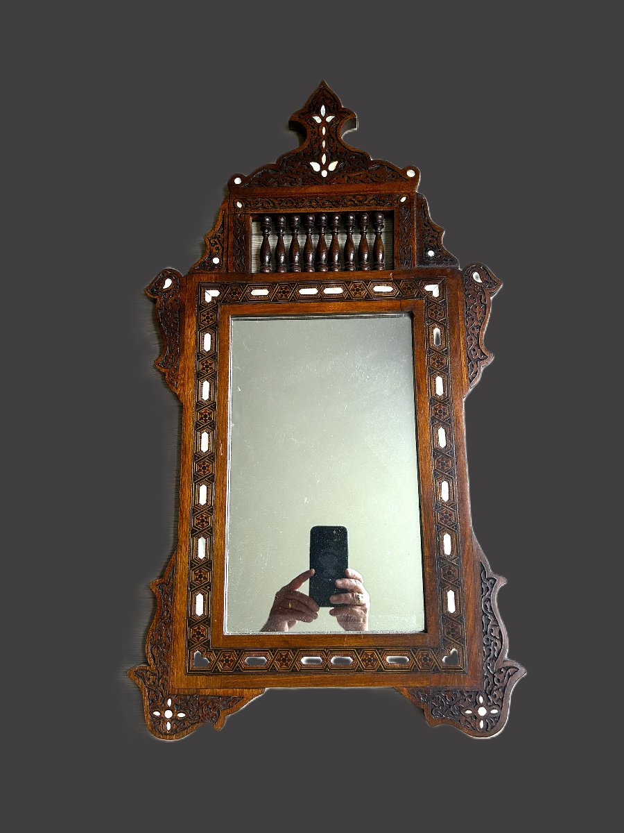 Orientalist Mirror Carved And Inlaid With Mother-of-pearl