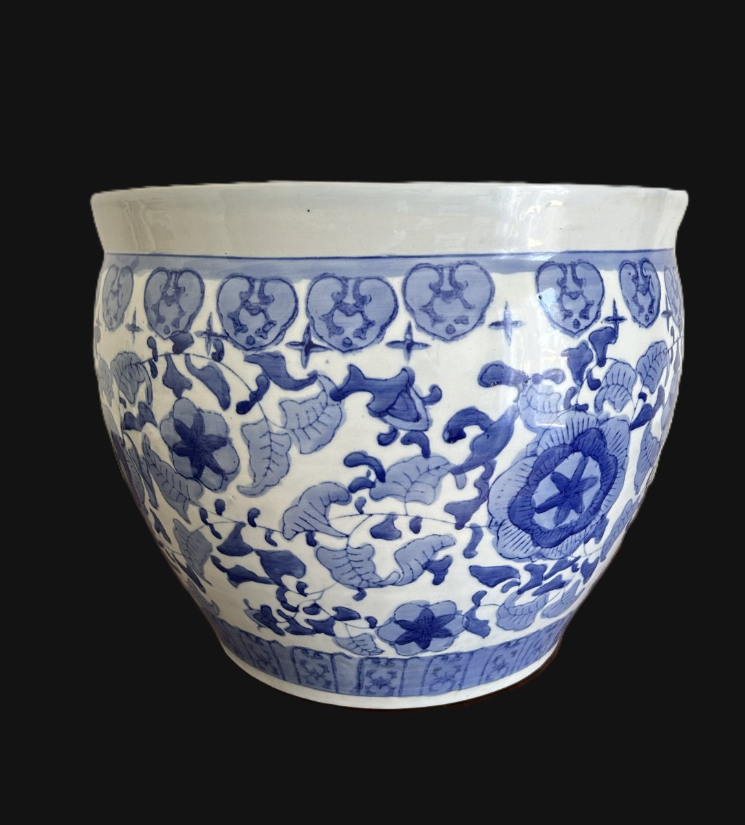 Jardinière cache pot en forme de bocal à poissons porcelaine Chine-photo-4