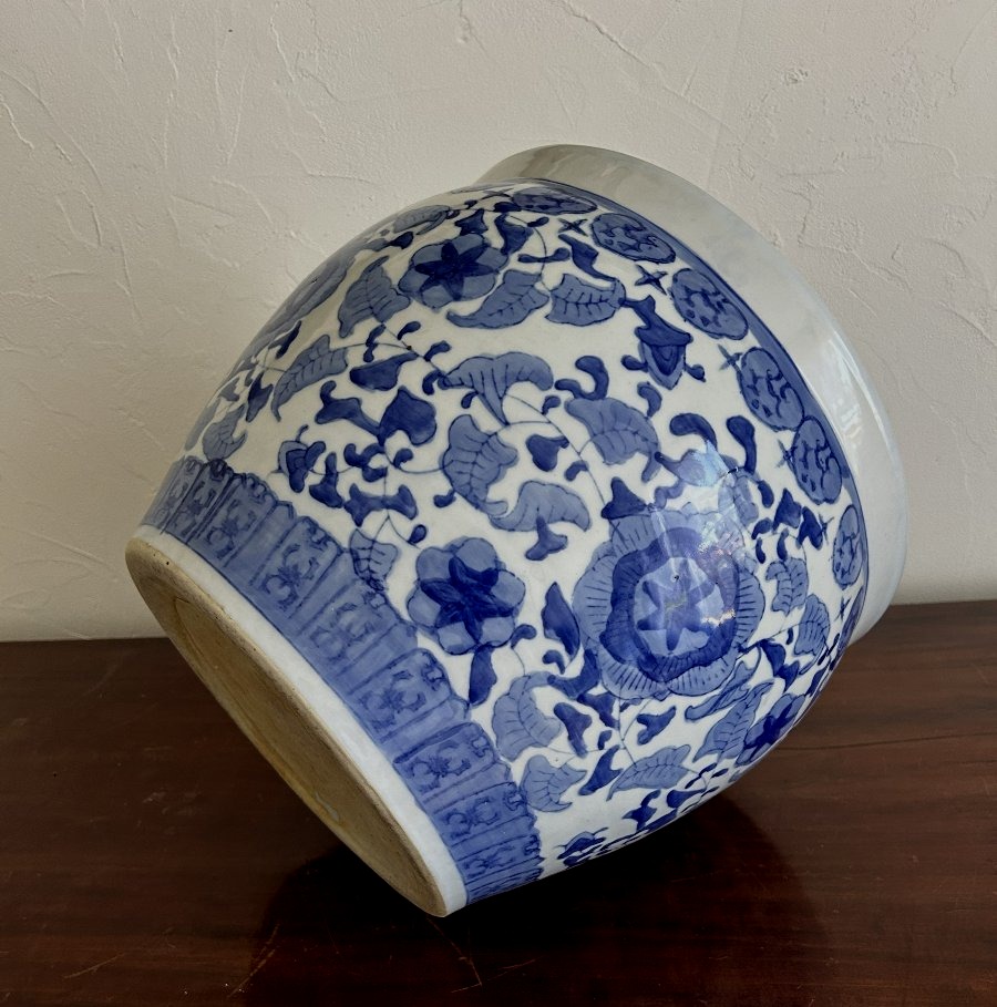 Jardinière cache pot en forme de bocal à poissons porcelaine Chine-photo-1