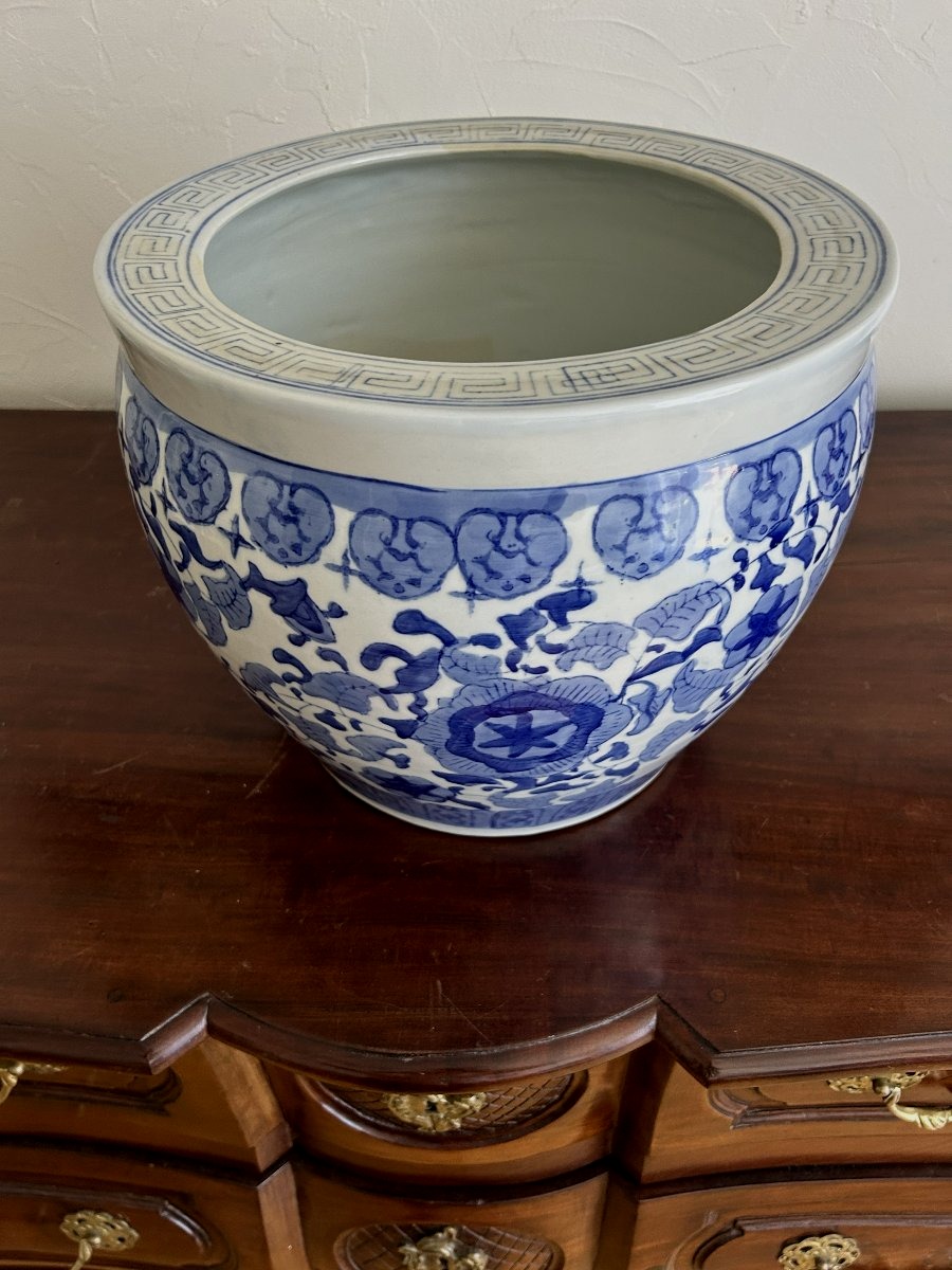 Jardinière cache pot en forme de bocal à poissons porcelaine Chine-photo-2