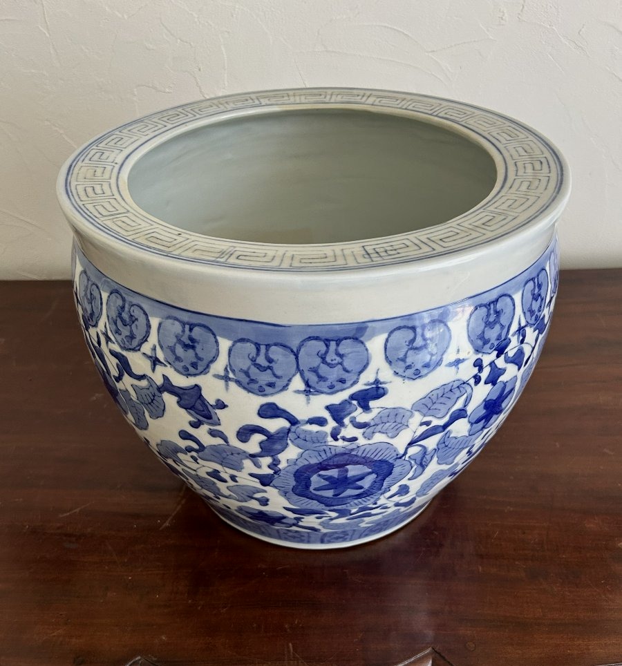Jardinière cache pot en forme de bocal à poissons porcelaine Chine-photo-3