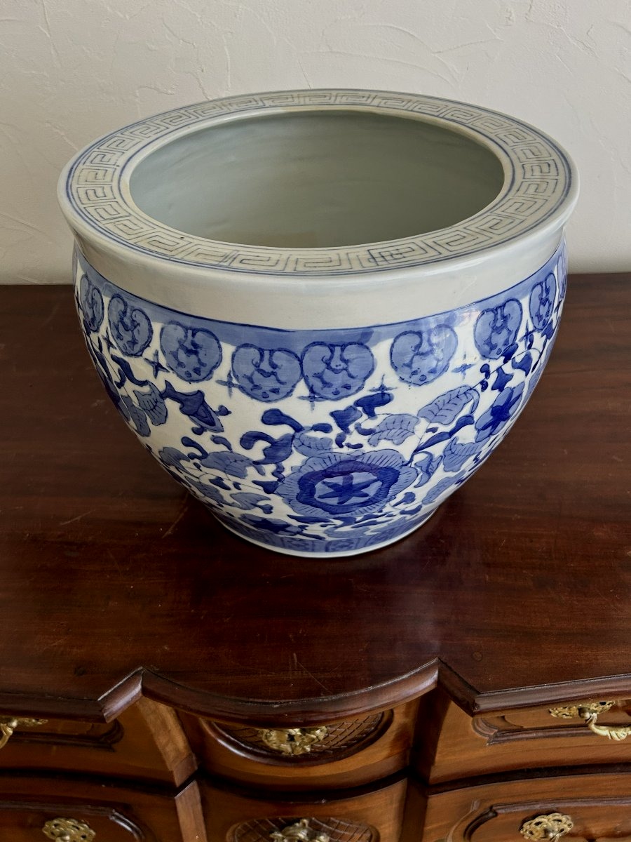 Jardinière cache pot en forme de bocal à poissons porcelaine Chine