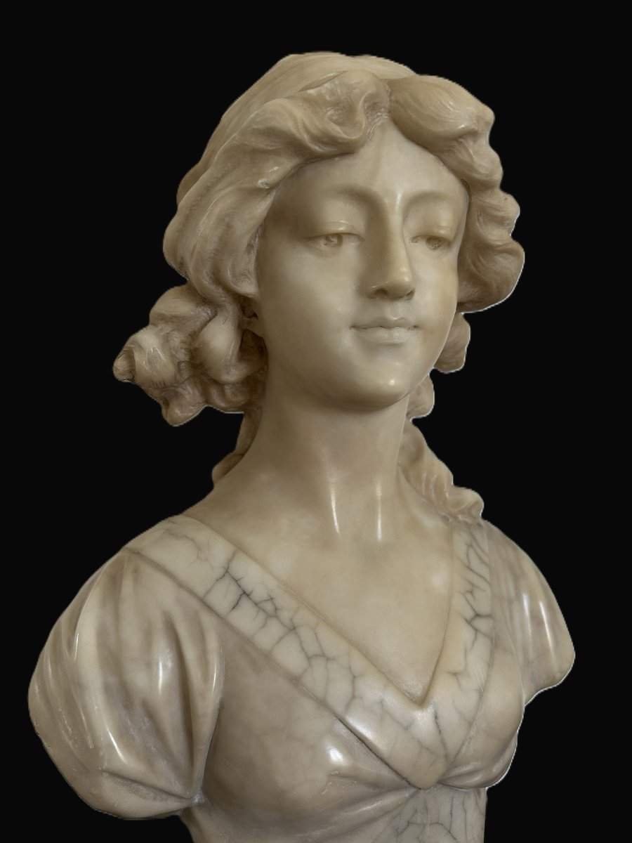 Adolfo Cipriani - Buste de jeune femme en marbre et albâtre Art Nouveau.-photo-2