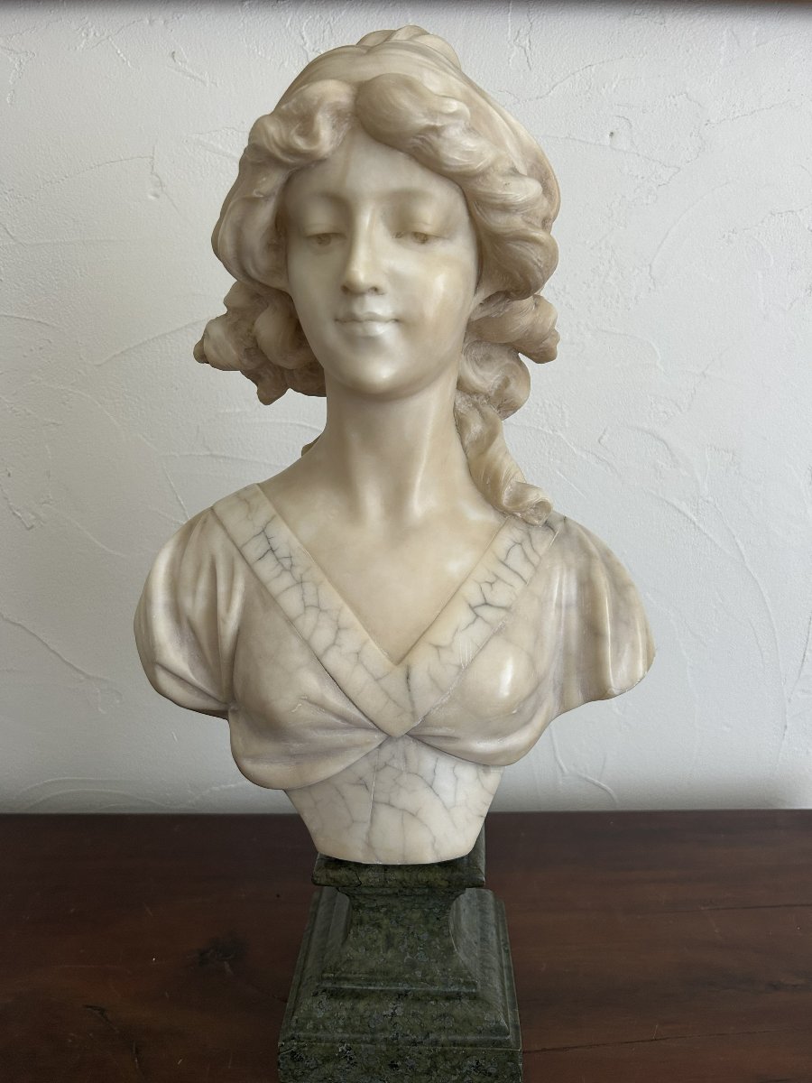Adolfo Cipriani - Buste de jeune femme en marbre et albâtre Art Nouveau.-photo-3