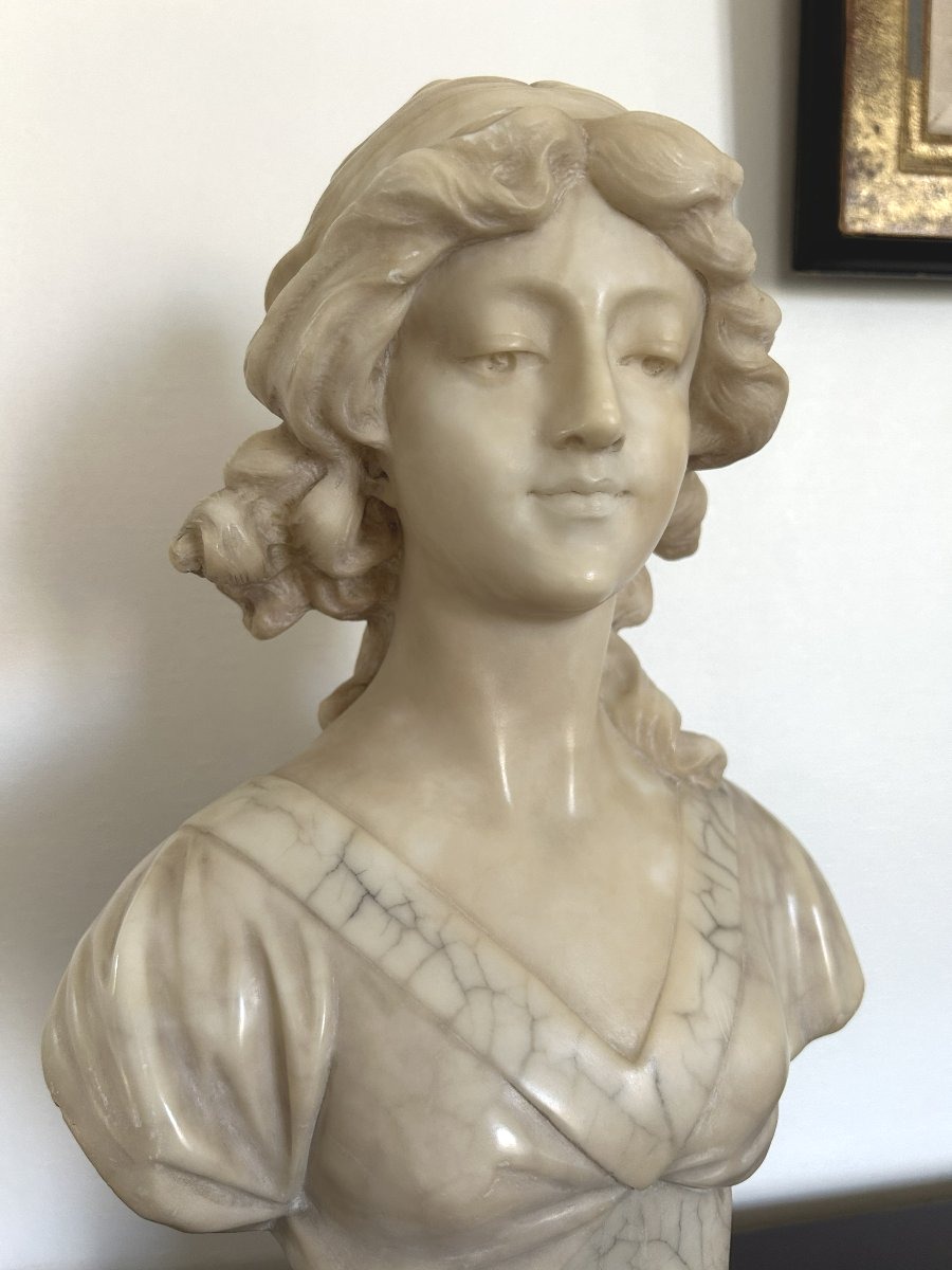 Adolfo Cipriani - Buste de jeune femme en marbre et albâtre Art Nouveau.-photo-2