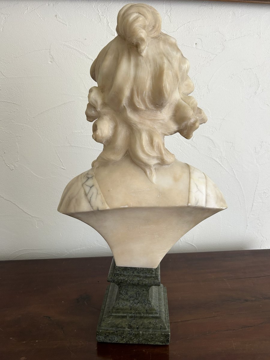 Adolfo Cipriani - Buste de jeune femme en marbre et albâtre Art Nouveau.-photo-3