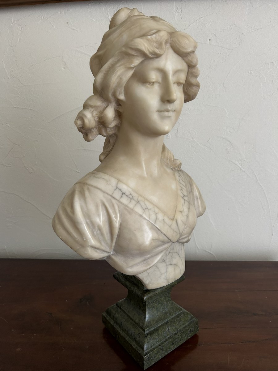 Adolfo Cipriani - Buste de jeune femme en marbre et albâtre Art Nouveau.-photo-4