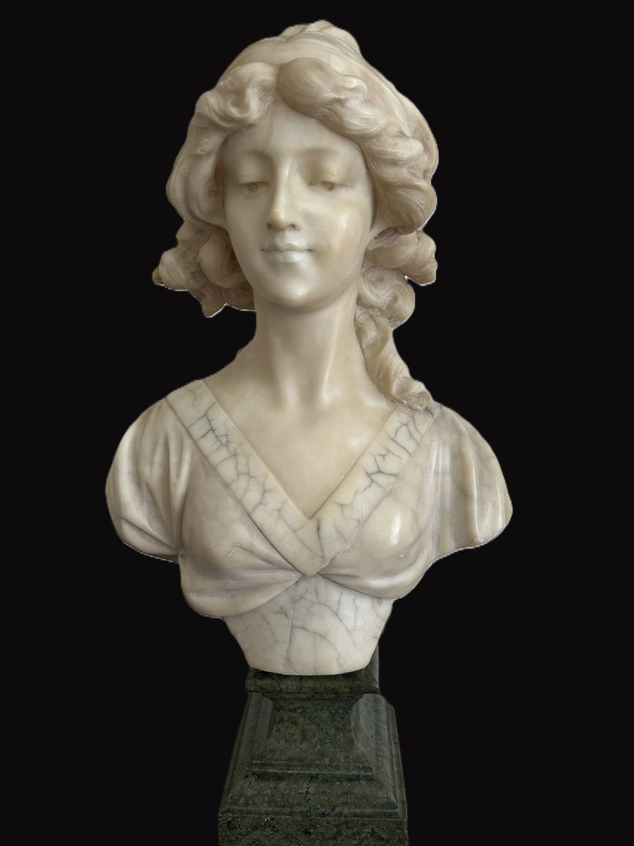 Adolfo Cipriani - Buste de jeune femme en marbre et albâtre Art Nouveau.