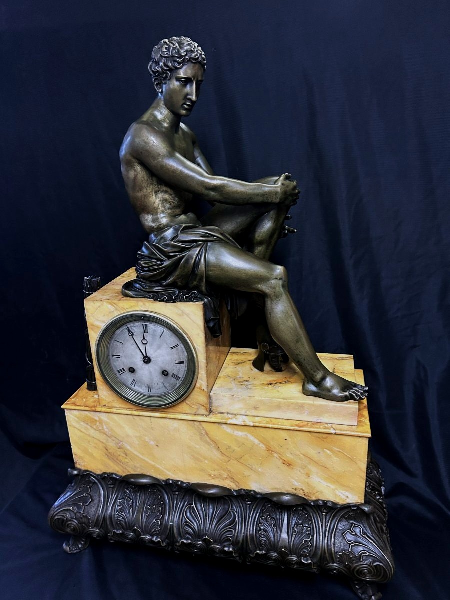 Monumental "apollo" Clock, Bronze And Marble, From The Restoration Period-photo-3