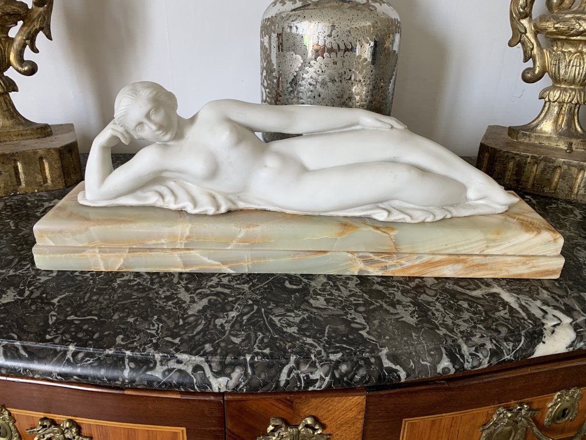 H. Baron sculpture en marbre et onyx d'Algérie époque Art Déco-photo-3