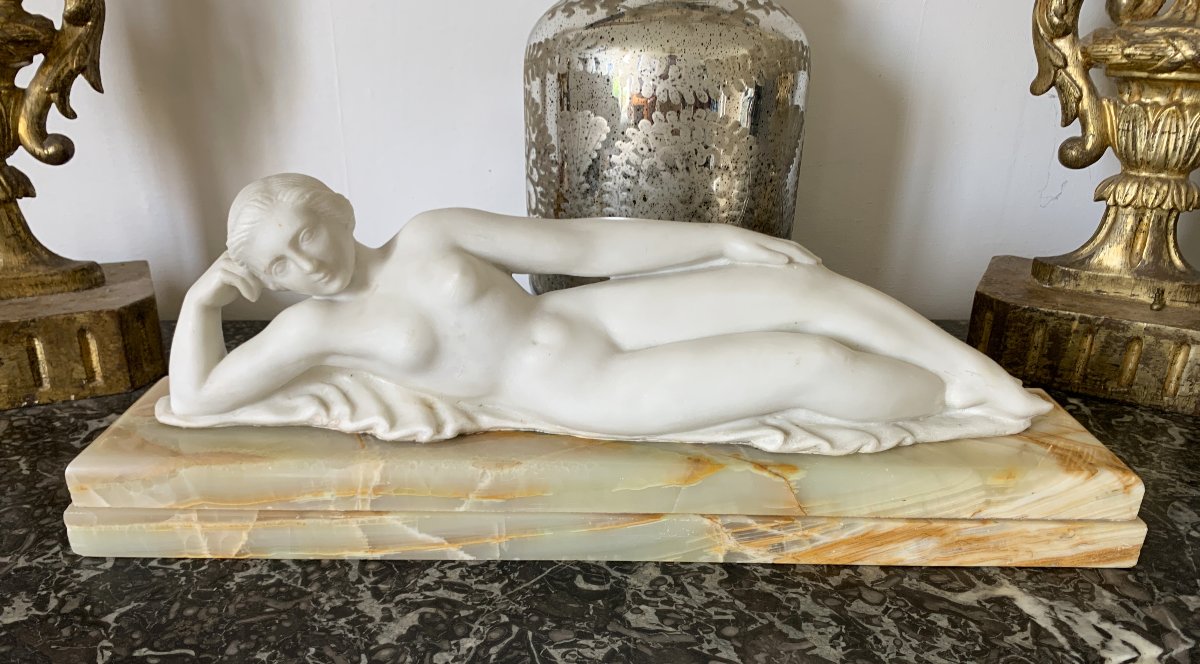 H. Baron sculpture en marbre et onyx d'Algérie époque Art Déco-photo-1