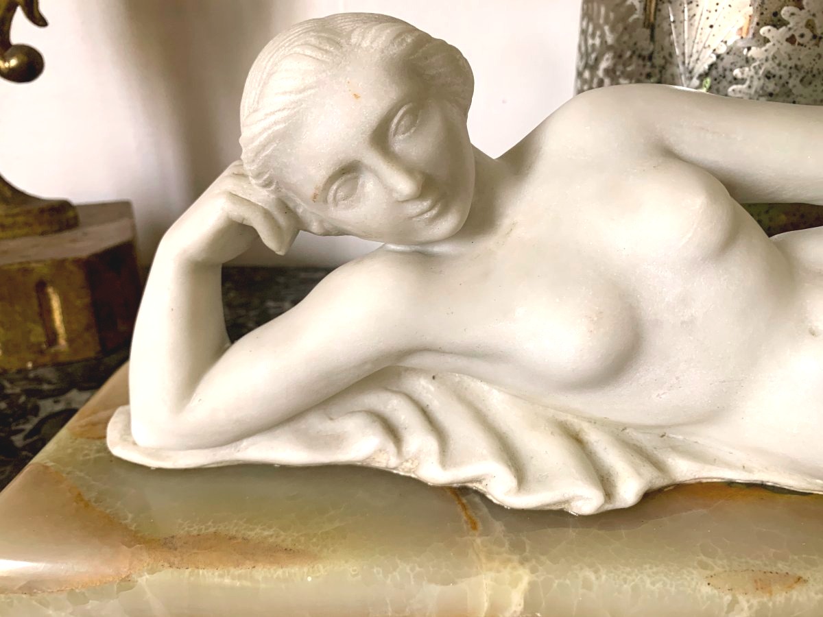 H. Baron sculpture en marbre et onyx d'Algérie époque Art Déco-photo-2
