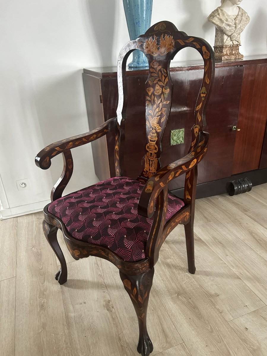 19th-century Dutch Inlaid Ceremonial Armchair-photo-4