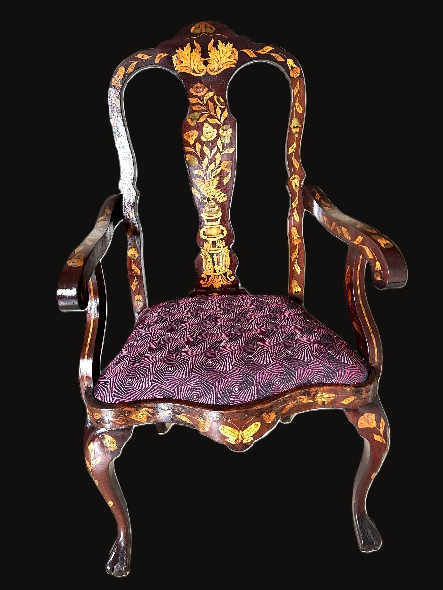 19th-century Dutch Inlaid Ceremonial Armchair