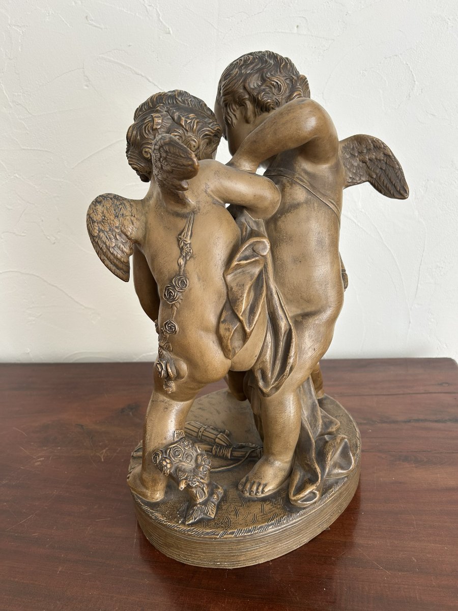 Terre cuite " deux amours se disputant un cœur "-photo-4