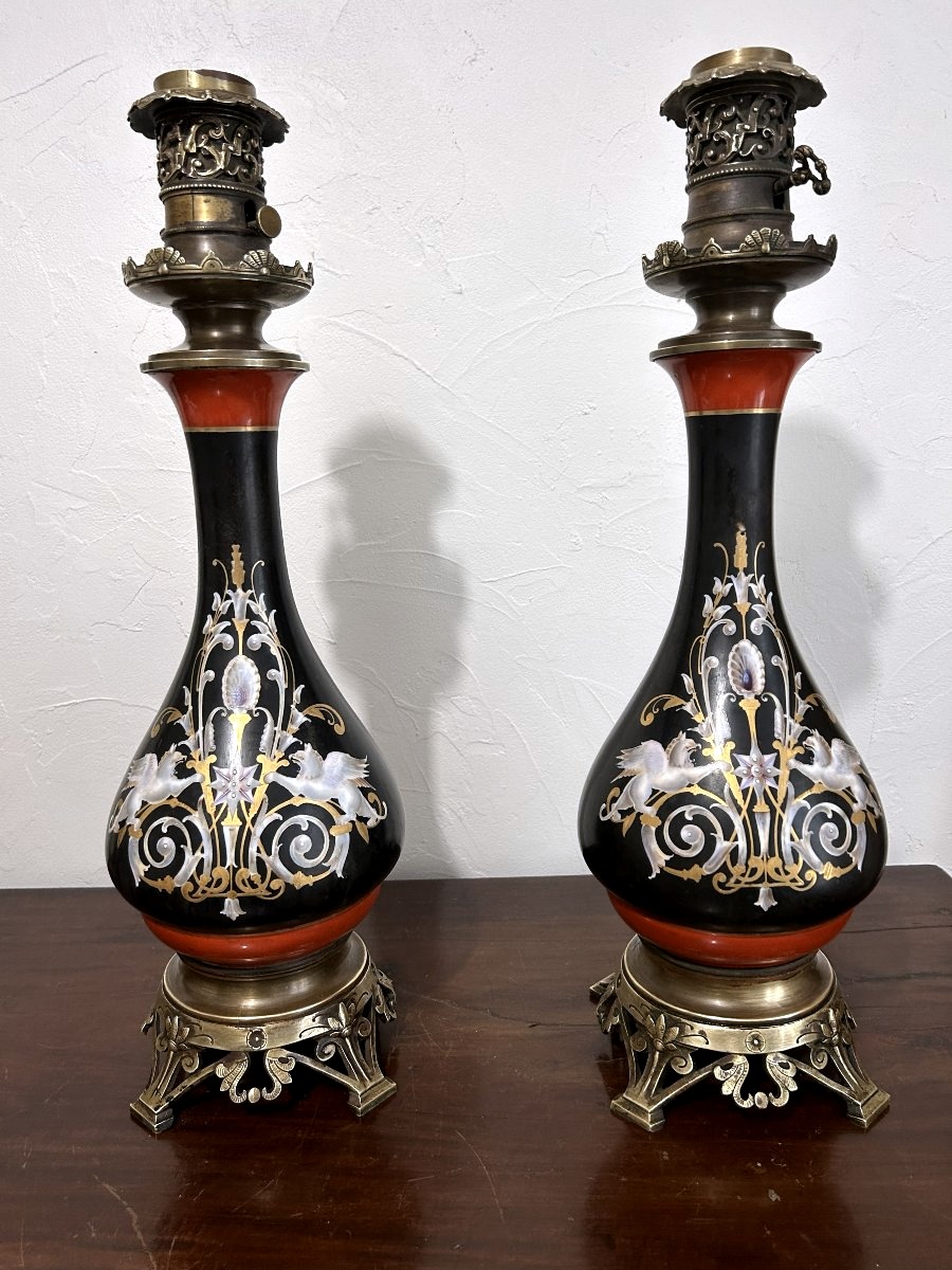 Grande paire de lampes à huile  Napoléon III-photo-2