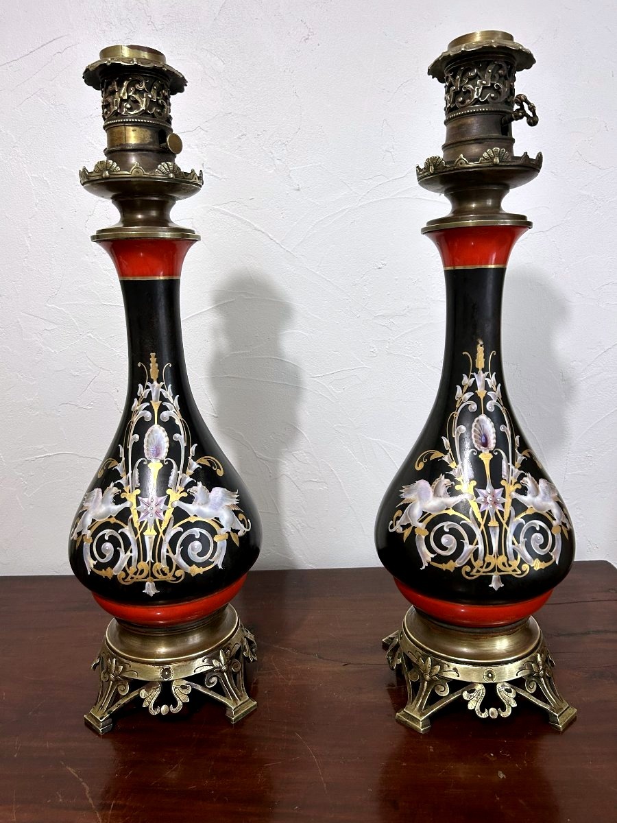 Grande paire de lampes à huile  Napoléon III