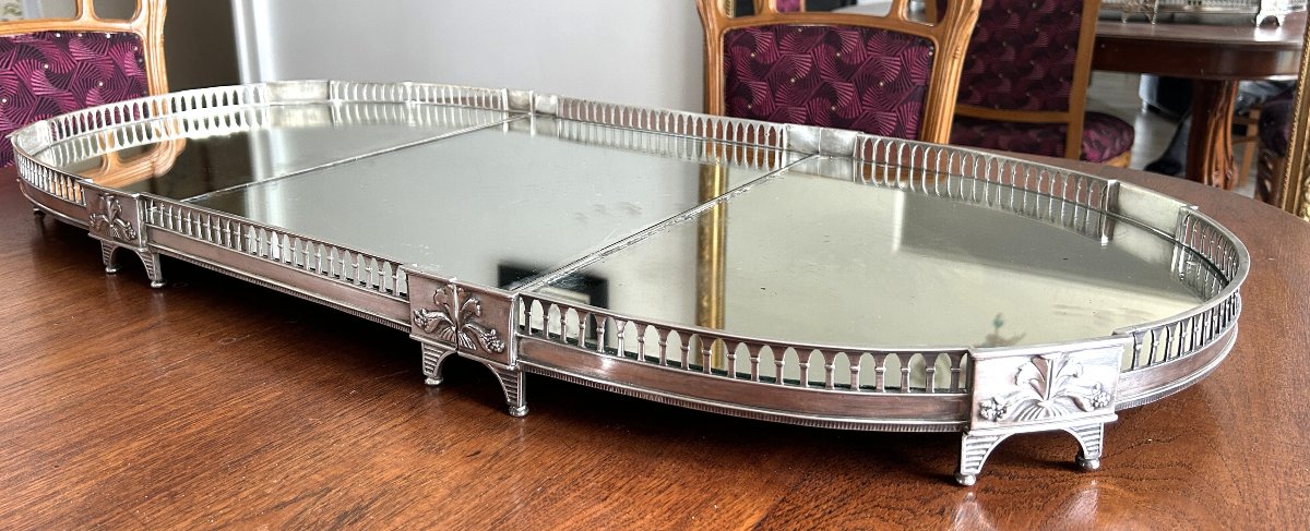 Grand surtout de table en métal argenté et fond de miroir XIXème .-photo-2