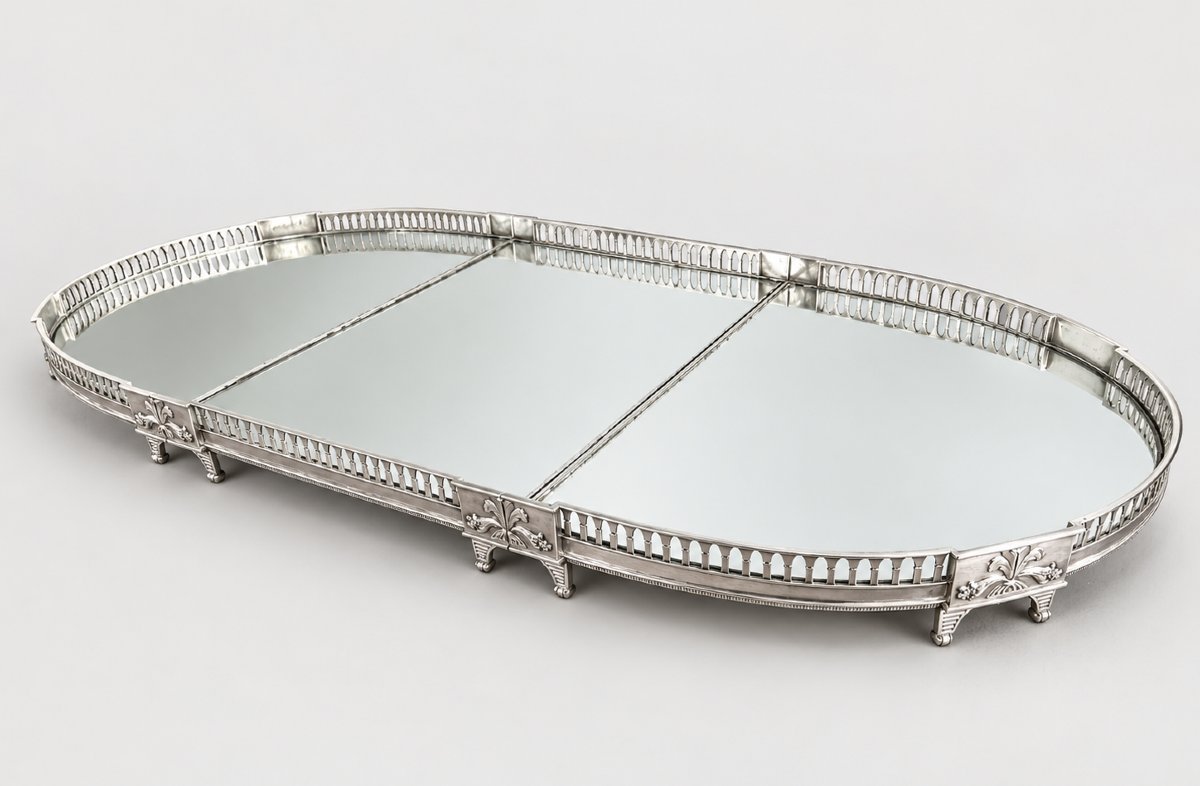 Grand surtout de table en métal argenté et fond de miroir XIXème .-photo-5