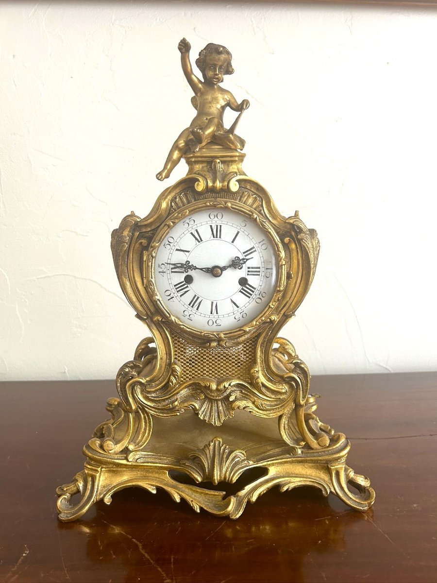 Pendule en bronze doré style Louis XV rocaille-photo-2