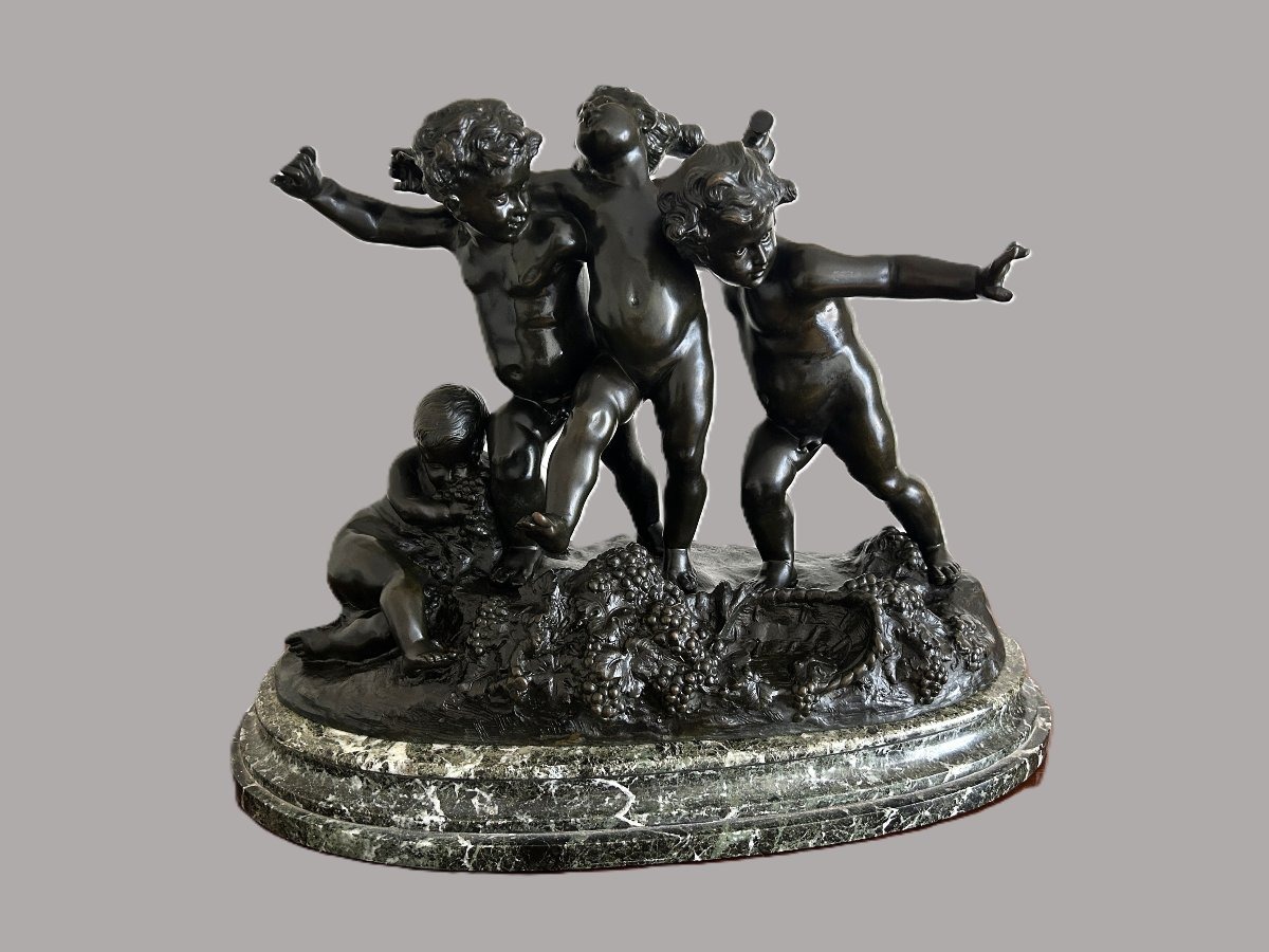Carrier-belleuse Bronze Sculpture Of A Group Of Putti