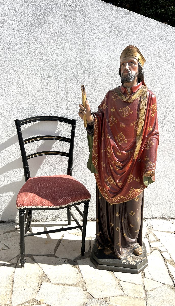 Sculpture de Saint Nicolas en bois sculpté polychrome XVIIIème -photo-4