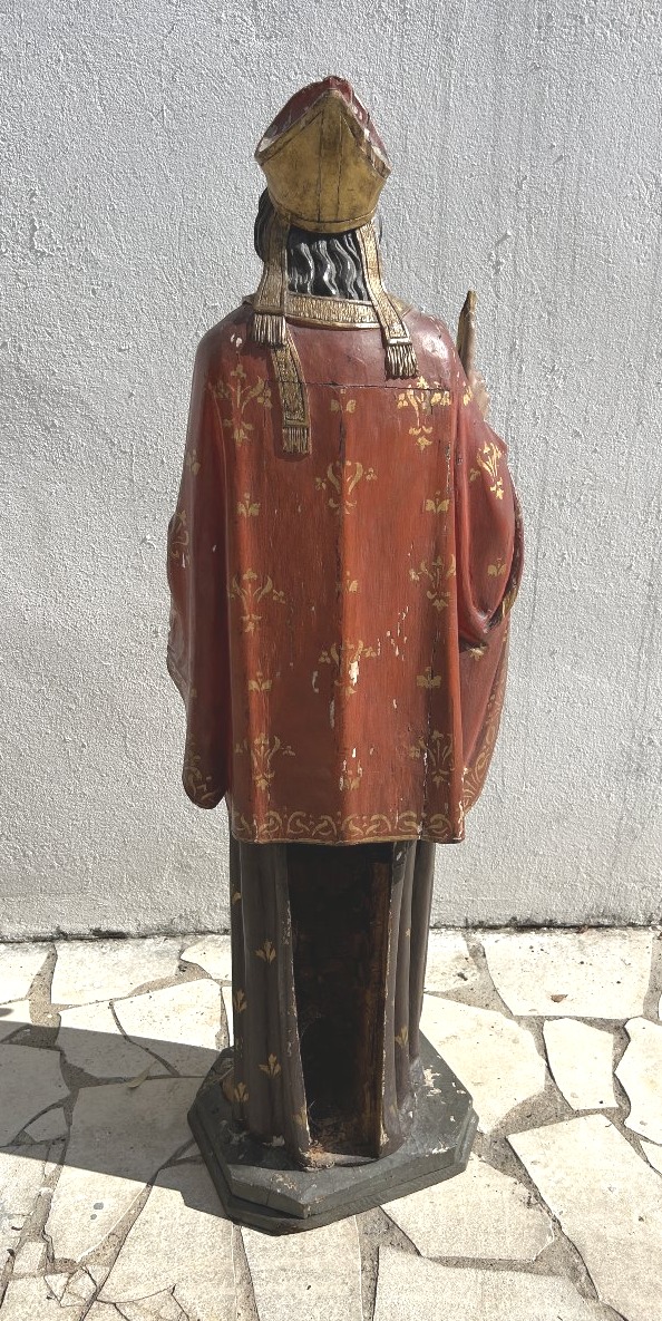Sculpture de Saint Nicolas en bois sculpté polychrome XVIIIème -photo-1