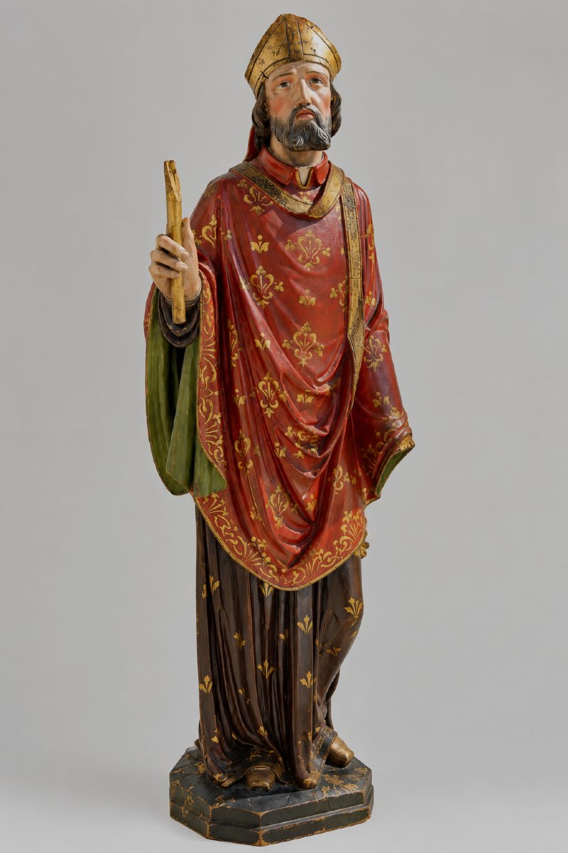 Sculpture de Saint Nicolas en bois sculpté polychrome XVIIIème 