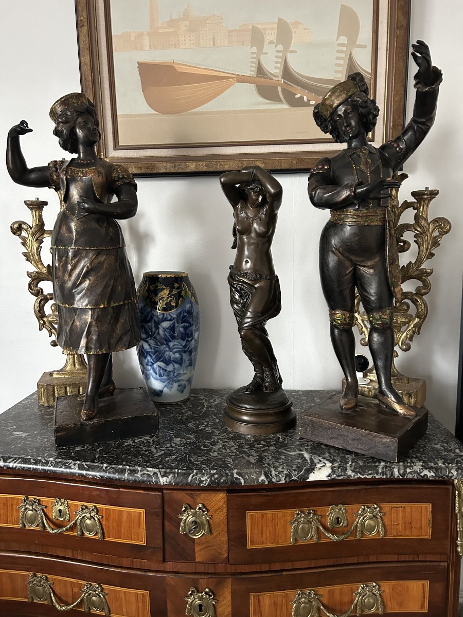 A Pair Of Italian Dancers Carved From Wood And Painted In Multiple Colors-photo-2