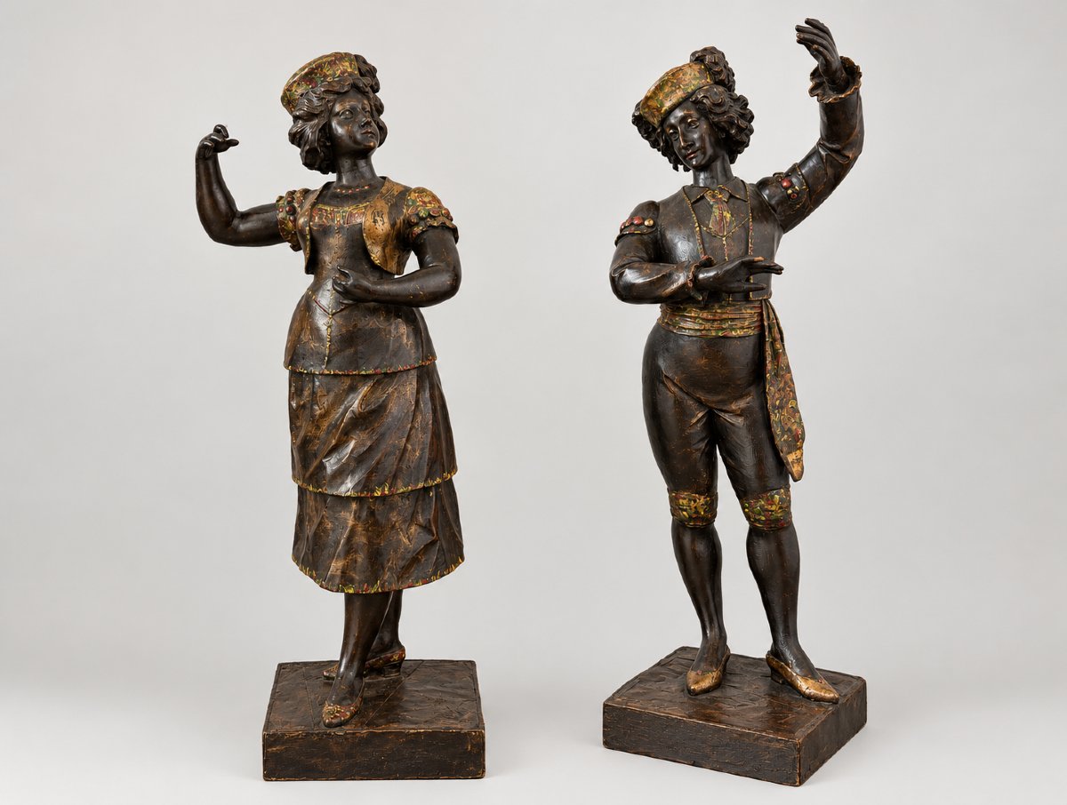 A Pair Of Italian Dancers Carved From Wood And Painted In Multiple Colors-photo-3
