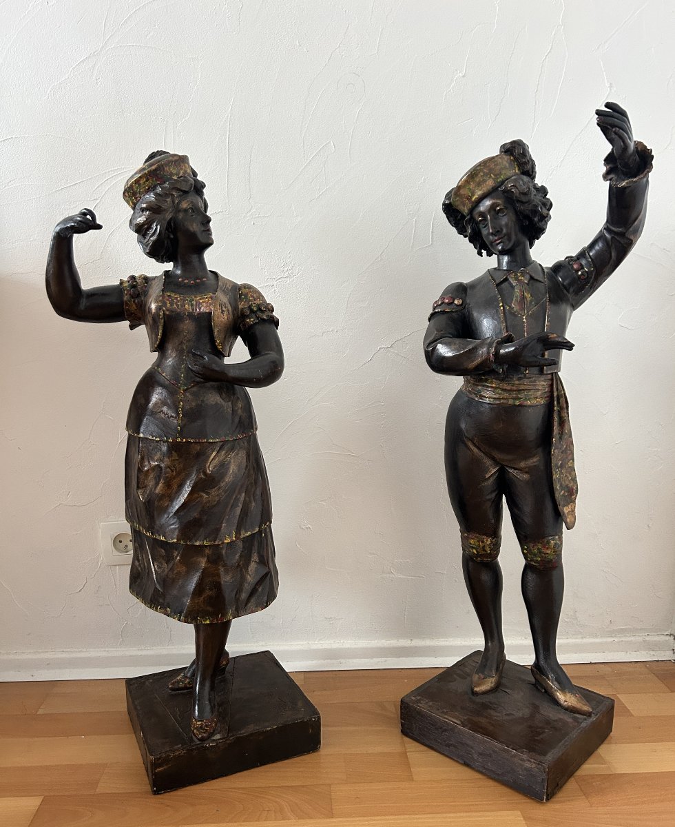 A Pair Of Italian Dancers Carved From Wood And Painted In Multiple Colors-photo-4