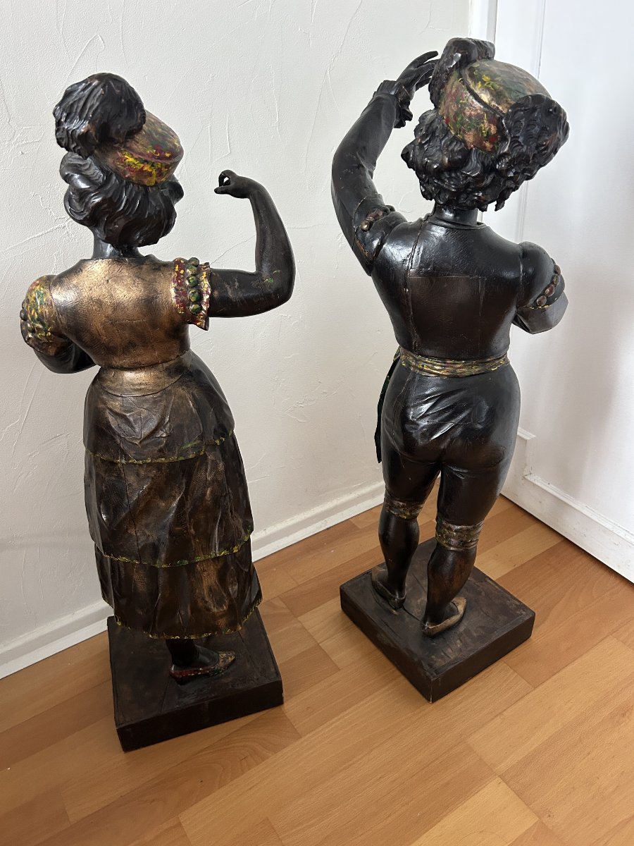 A Pair Of Italian Dancers Carved From Wood And Painted In Multiple Colors-photo-1