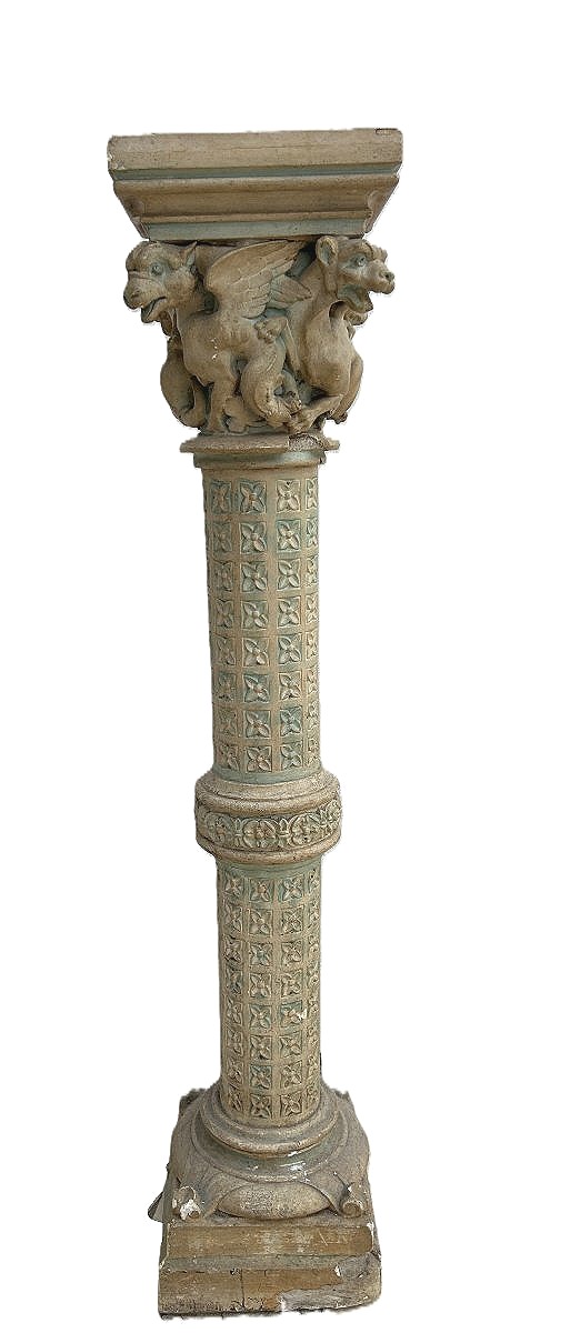 Renaissance-style Stucco Column Carved With Zoomorphic Creatures-photo-2