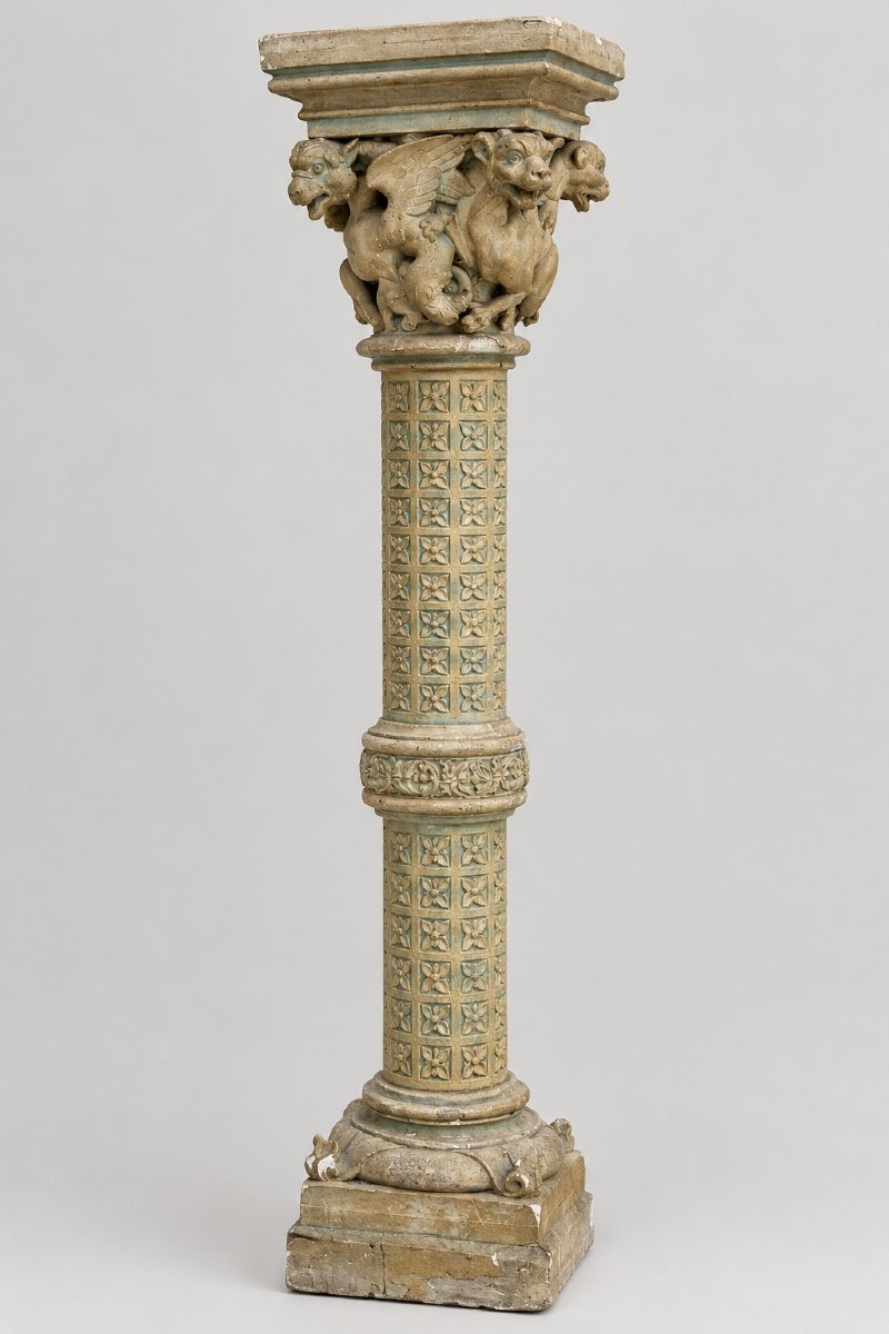 Renaissance-style Stucco Column Carved With Zoomorphic Creatures