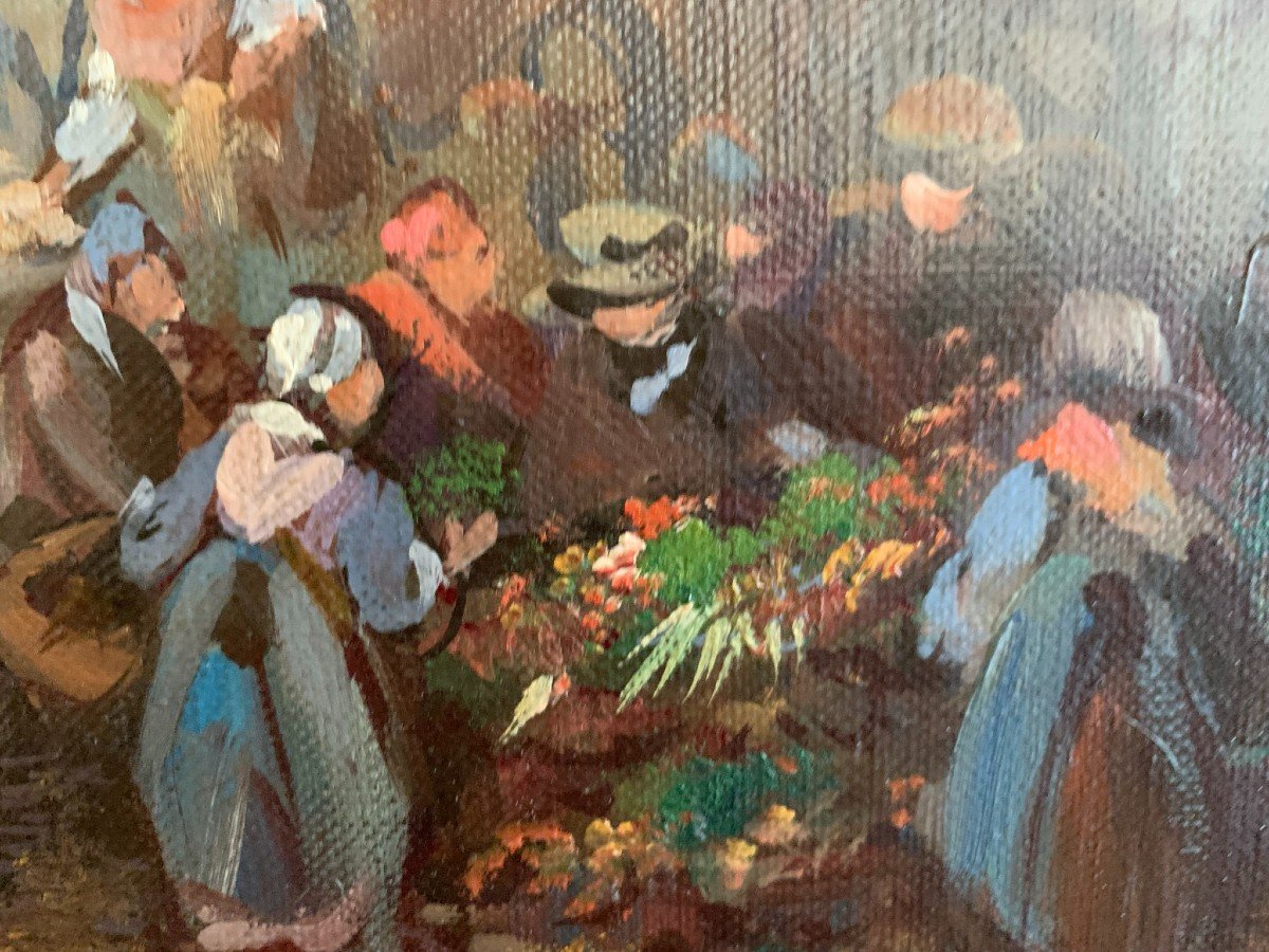 B. Baliquant huile sur toile " scène de marché animée " -photo-4