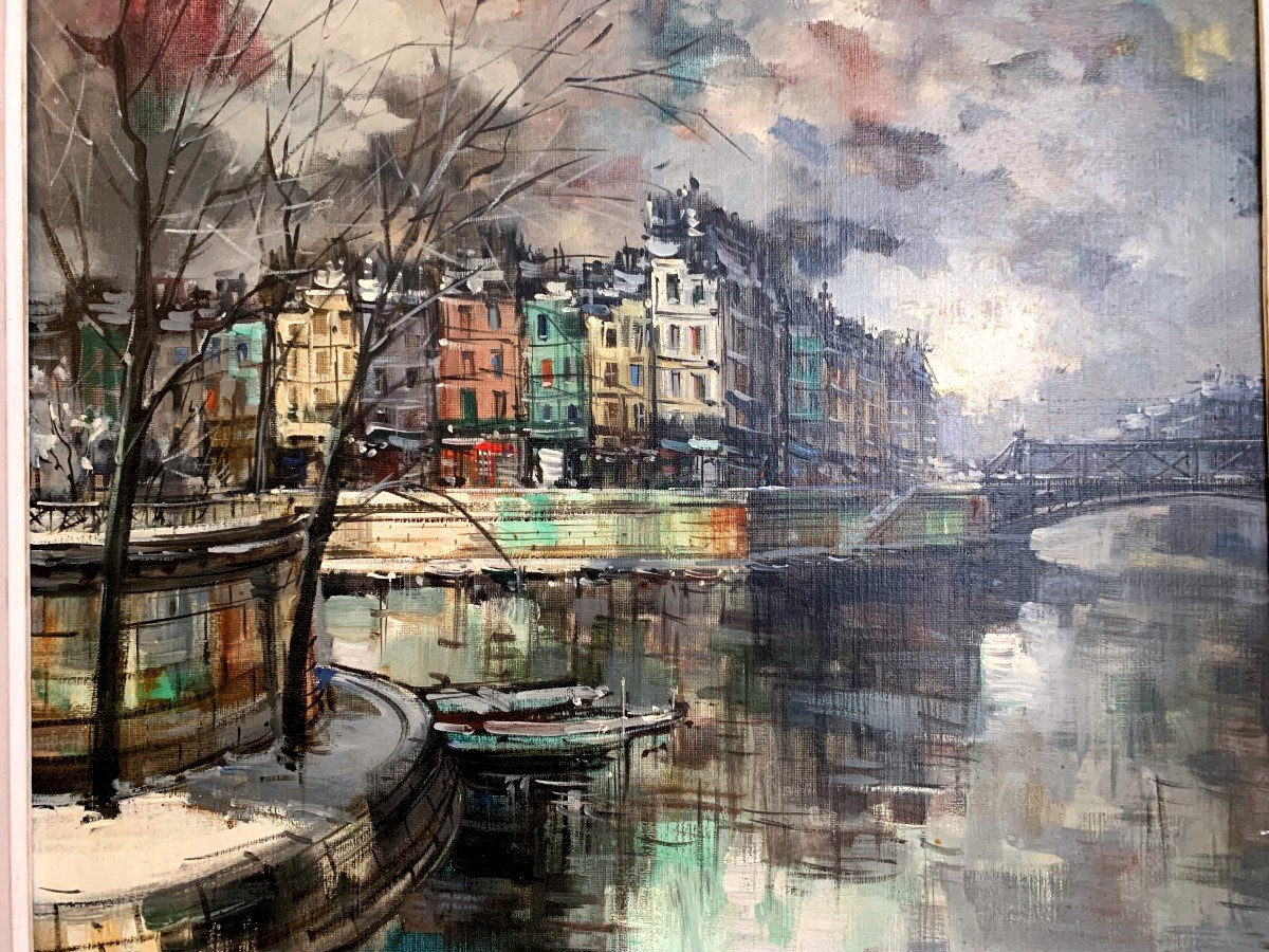 J. Warner huile sur toile " la Seine Paris "  -photo-3