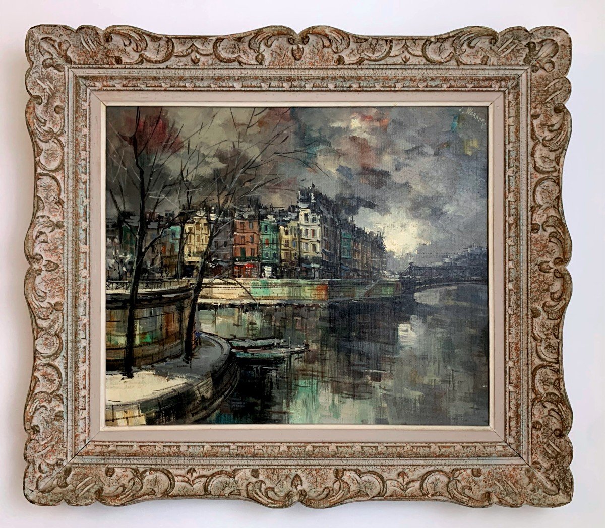 J. Warner huile sur toile " la Seine Paris "  -photo-1