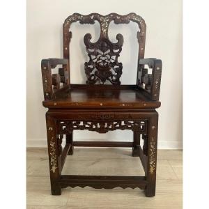 Fauteuil d'Apparat En Bois De Fer Et Nacre " Chine "