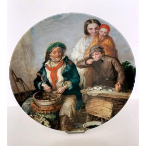 Assiette en porcelaine de Limoges " la dégustation d' Huitres "