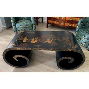 Scholar's Coffee Table With Rollers In Black Lacquer And Gold China 
