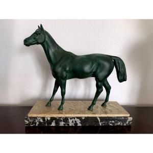 Art Deco Horse Green Patina Regulates 