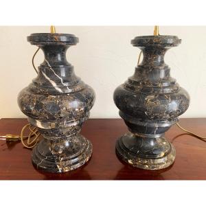 Pair Of Portor Marble Lamps