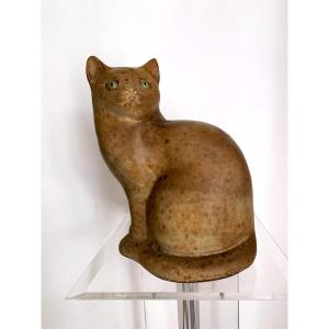 Sculpture de chat en céramique signée Agnès Escala